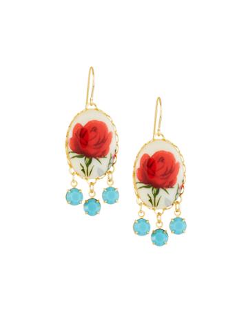 Red Rose & Turquoise Drop Earrings