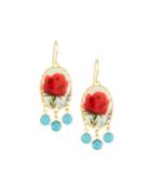 Red Rose & Turquoise Drop Earrings