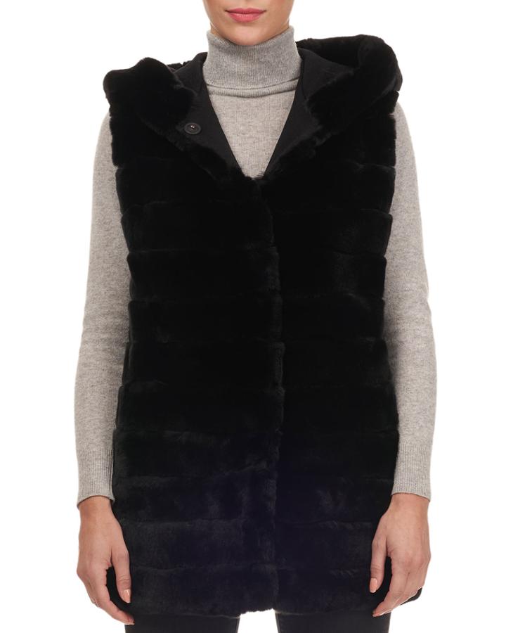 Hooded Rex Rabbit Fur Wool Vest
