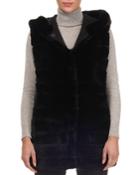 Hooded Rex Rabbit Fur Wool Vest