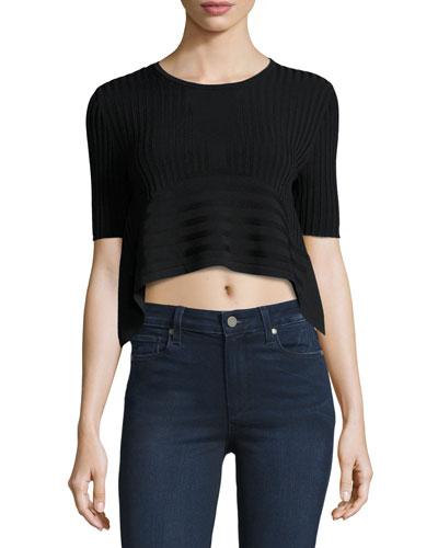 Linear Ribbed Crop Top, Black