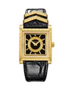 30mm Dv-25 Square Watch W/ Diamonds & Leather Strap, Black/golden