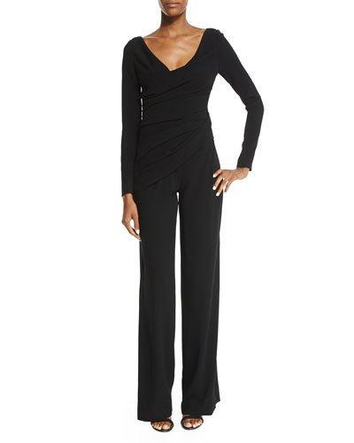 Hilden Long-sleeve Faux-wrap Jumpsuit, Black