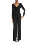 Hilden Long-sleeve Faux-wrap Jumpsuit, Black