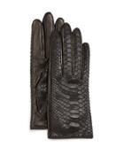 Python/napa Leather Gloves, Black/navy