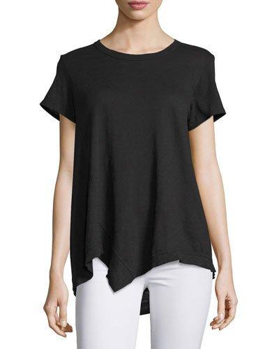 Short-sleeve Boxy Asymmetric-hem Tee, Black