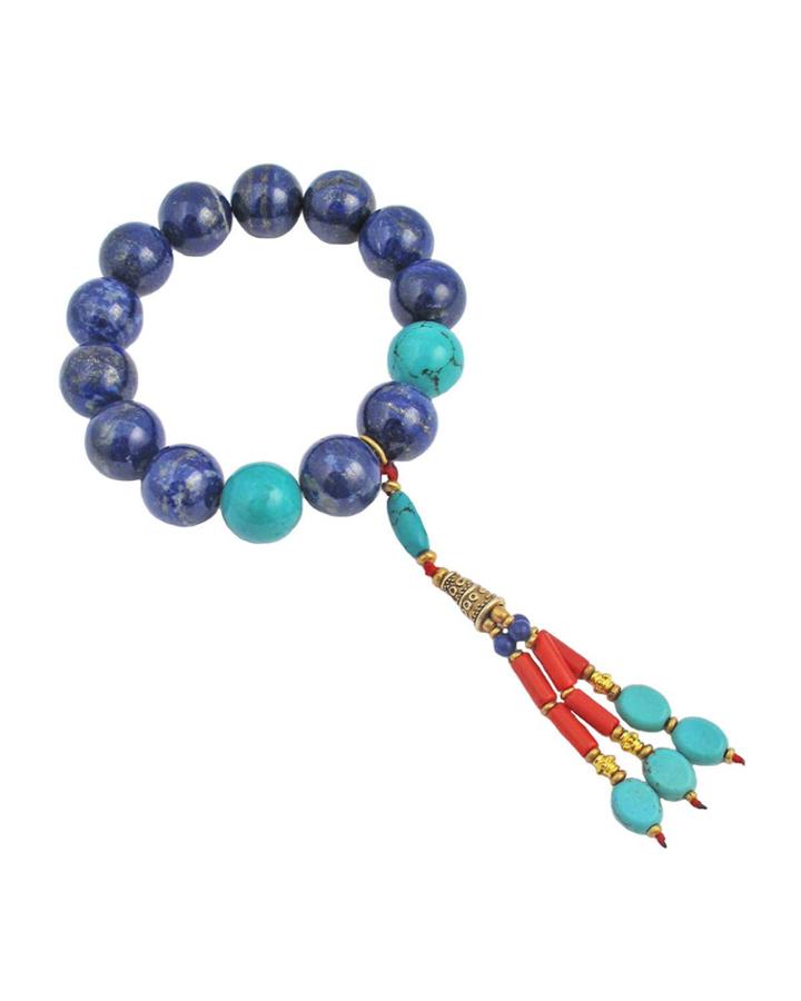 Lapis Stretch Bracelet W/ Beaded Tassel