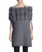 Fur-trim Convertible-neck Knit Poncho