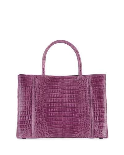 Medium Sectional Crocodile Tote Bag, Purple