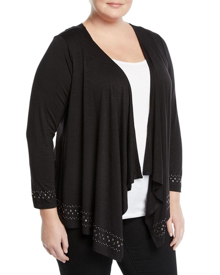 Stud-trim Open-front Cozy Cardigan,