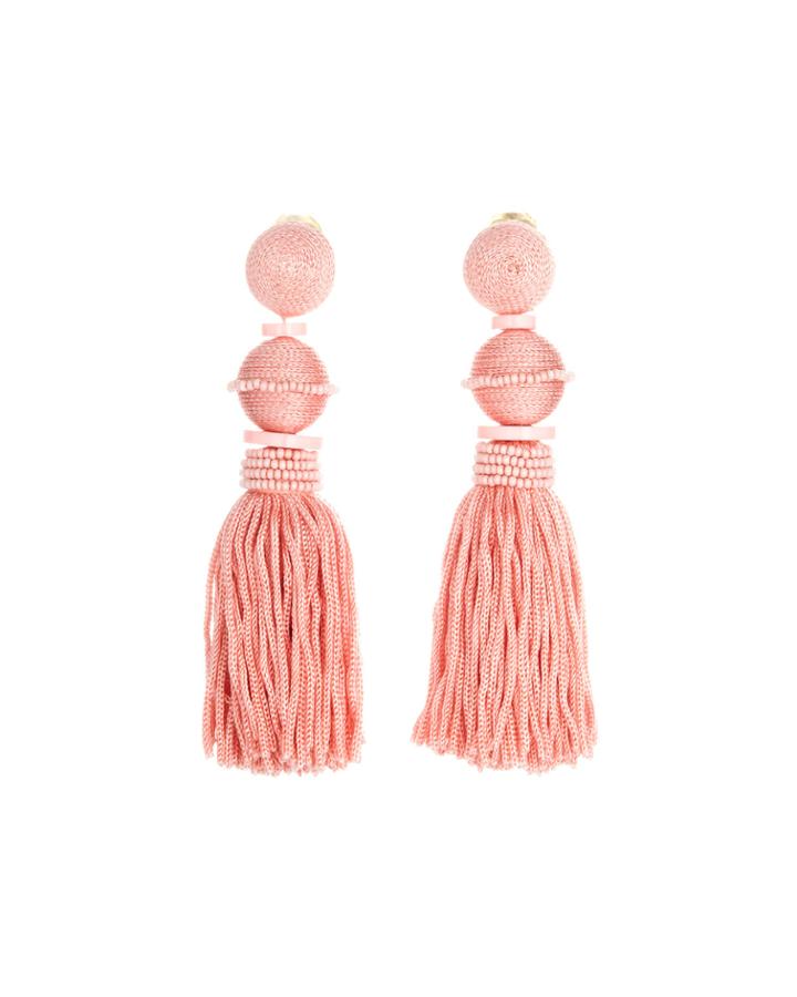 Threaded Ball & Tassel Drop Earrings, Pink