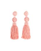 Threaded Ball & Tassel Drop Earrings, Pink