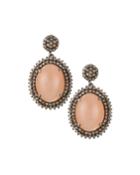 Peach Moonstone & Diamond Pave Oval Drop Earrings