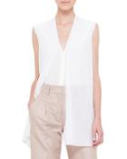 Sleeveless Scarf-front Top, Calcite