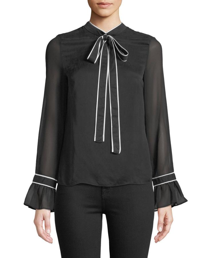 Flare-sleeve Crepe Blouse With Bow