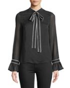 Flare-sleeve Crepe Blouse With Bow