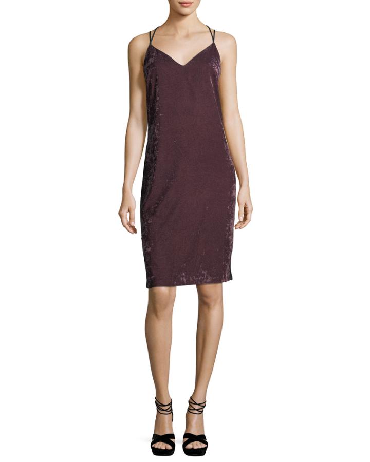 Sleeveless V-neck Crushed Velvet Camisole Dress