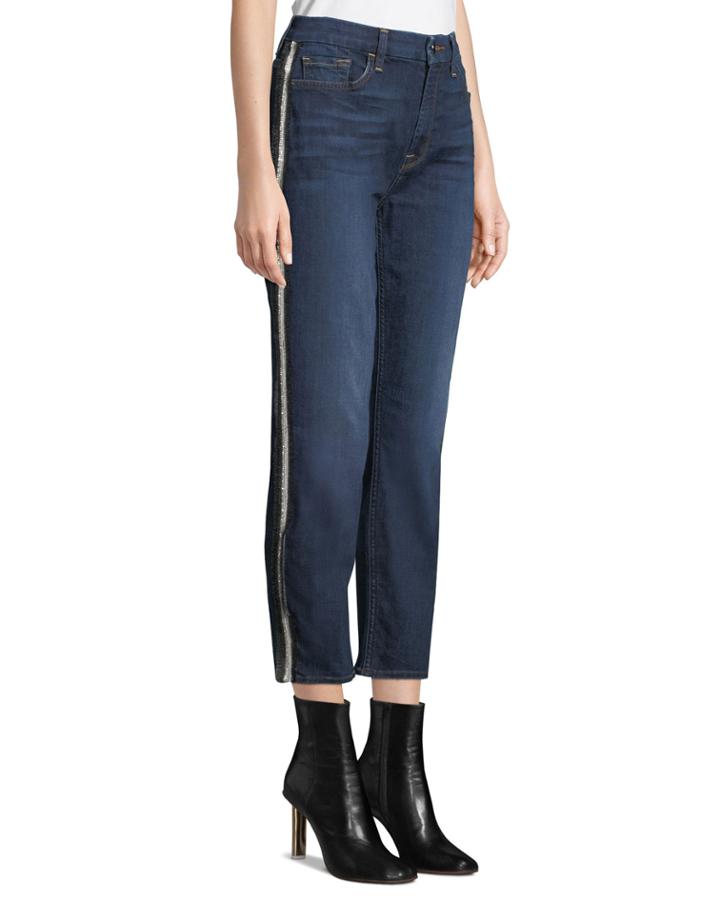 Crystal-stripe Crop Straight-leg Jeans