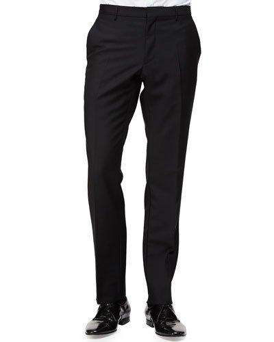 Flat-front Wool/mohair Trousers, Black