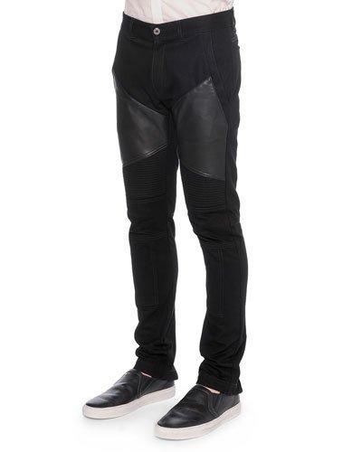 Moto Jeans With Leather Insets, Black