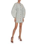 Lantern-sleeve Button-front Denim Dress