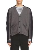 Blocked Mix-ribbed Biker Cardigan, Gray/blue