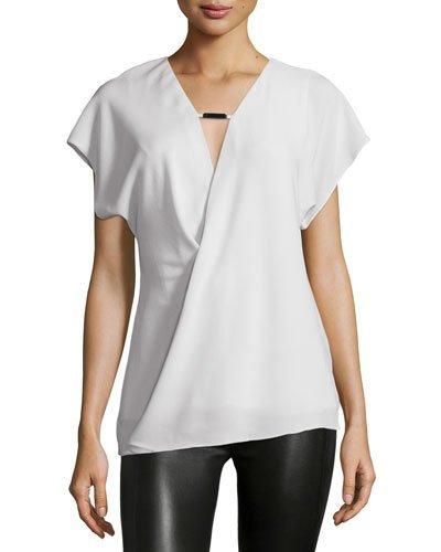 Short-sleeve V-neck Top, Dark Bone