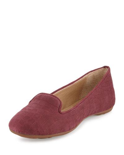 Cannes Crocodile-embossed Flat, Burgundy