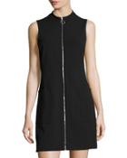Sleeveless Zip-front Sheath Dress, Black