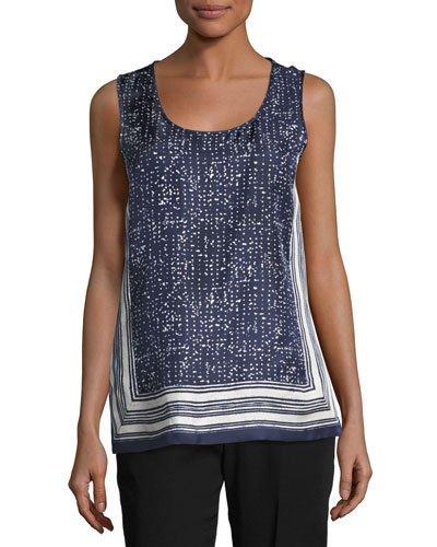 Scarf-print Silk Tank, Blue/white