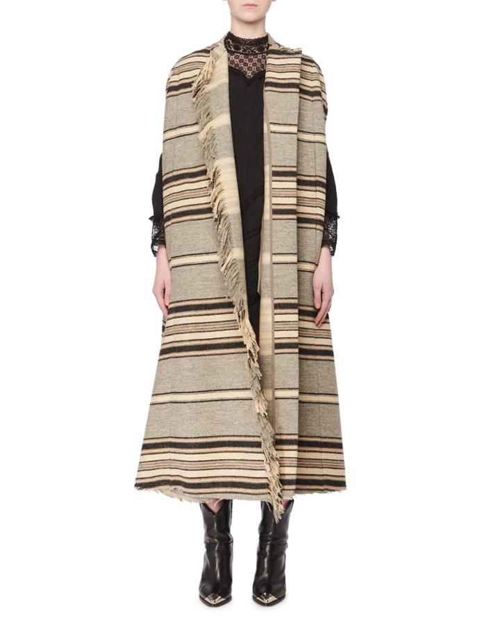 Wild West One-button Long Striped Wool Blanket Coat