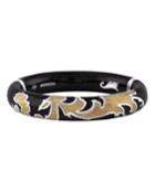 18k White Gold Flower Enamel Bangle W/ Diamonds, Tan/black