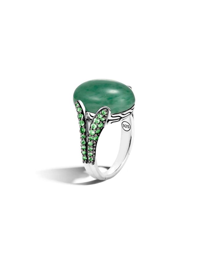 Classic Chain Celestial Orb Tsavorite & Jade Ring,
