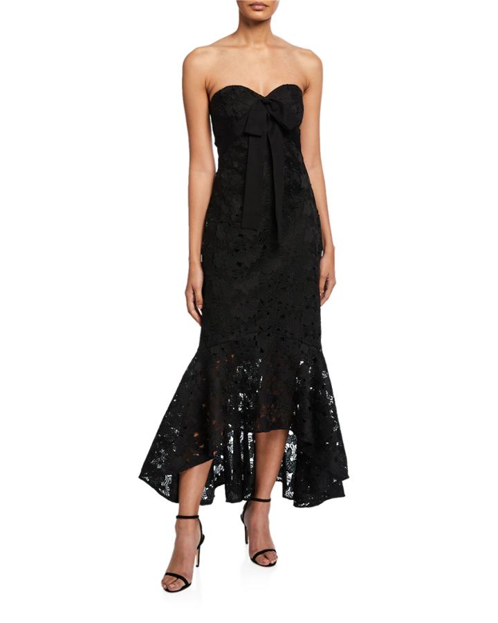 Sonya Strapless High-low Lace Cocktail Dress With Bow