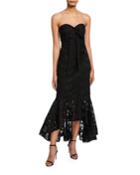 Sonya Strapless High-low Lace Cocktail Dress With Bow