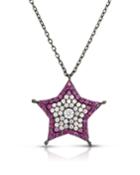 Cubic Zirconia Star Pendant Necklace, Black/pink