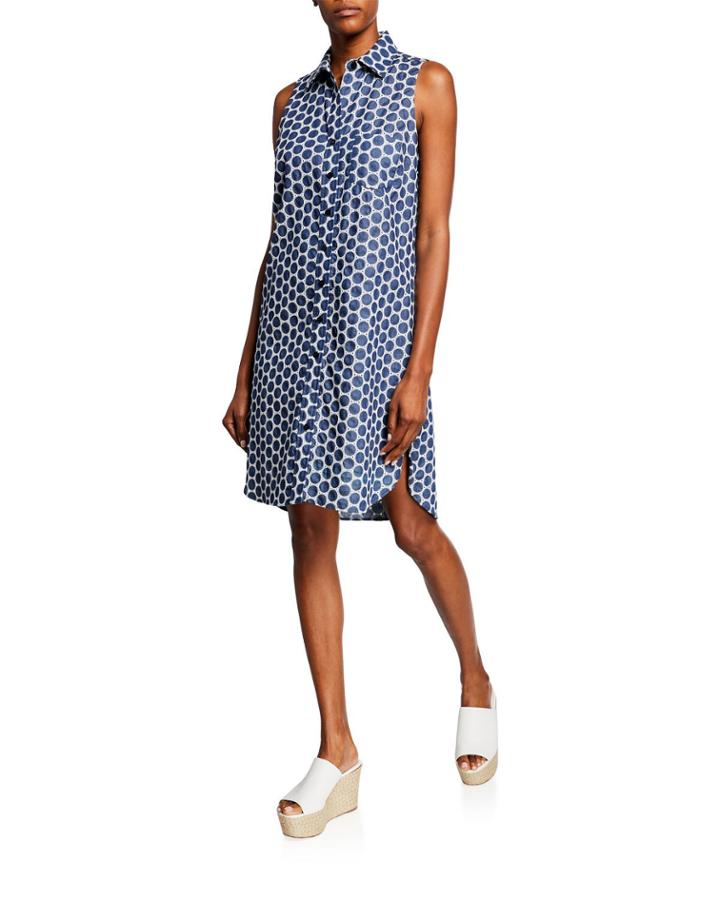 Alex Sleeveless Denim Dot Eyelet Dress