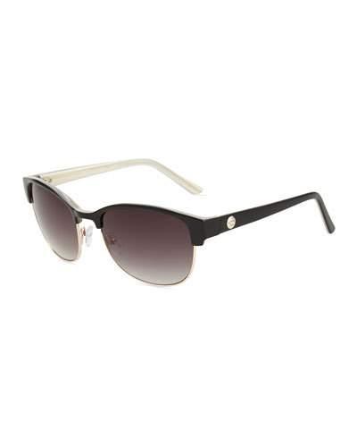 Half-rim Square Sunglasses, Black/bone/gold