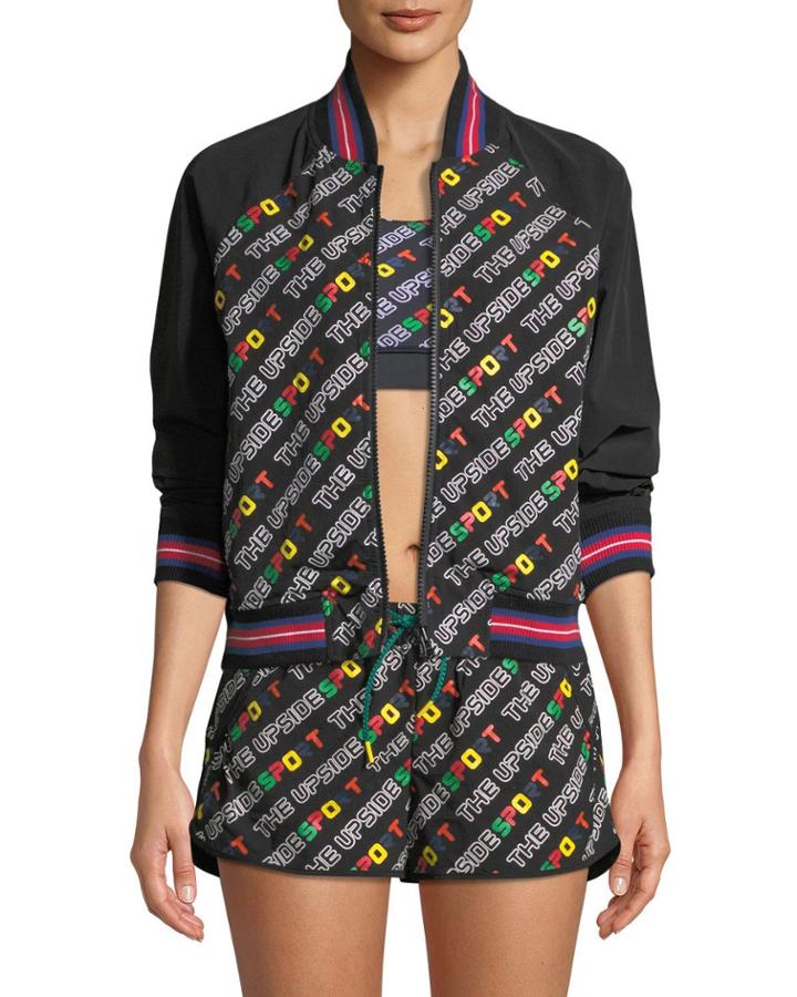 Zip-front Logo-print Sporty Bomber Jacket