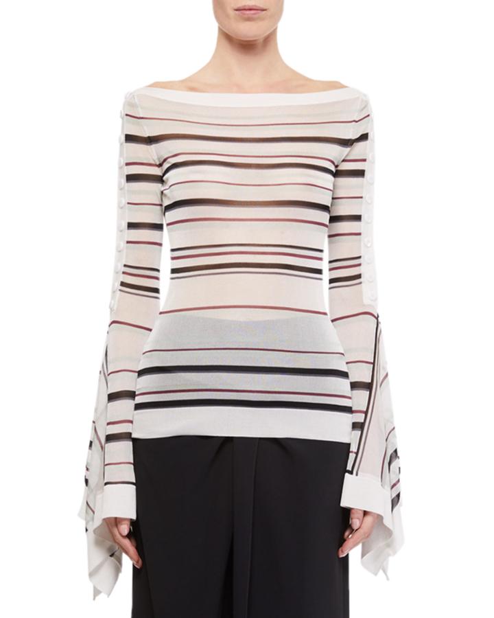 Biboca Sheer Striped-knit Bell-sleeve Top