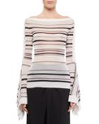 Biboca Sheer Striped-knit Bell-sleeve Top