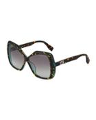 Multicolor Square Plastic Sunglasses, Green/brown