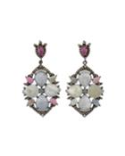 Silver Multi-cut Drop Earrings With Multicolor Sapphire & Diamonds