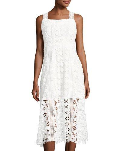 Monroe Sleeveless Lace Midi Dress, White