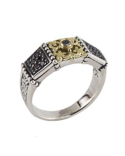 Asteri Slim Floral Pave Black Diamond Band Ring,