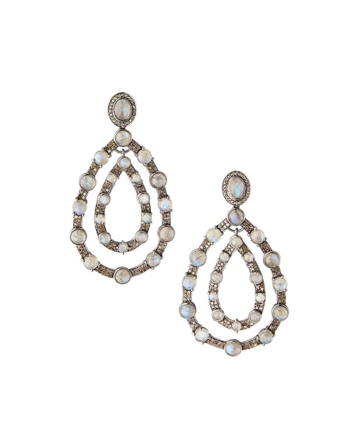 Labradorite 2-teardrop Earrings W/ Diamonds