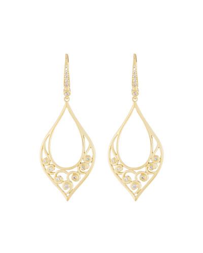 18k Teardrop Scroll Diamond Drop Earrings