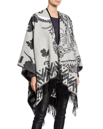 Cashmere Floral Fringe Tie-front Wrap