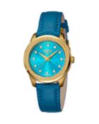 Women's 32mm Stainless Steel Watch With Leather Strap, Golden/teal