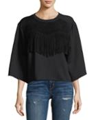 The Suede Fray Popover Wide-sleeve Cotton Top